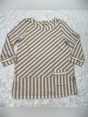 Soft Surroundings Womens Size M Medium Tunic Top Tan Striped Shirt Pocket